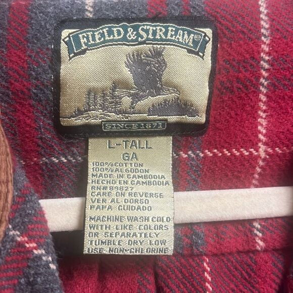 ✨Field & Stream Flannel Shirt Shacket Sz LTall Red Corduroy Flip Cuff✨ - Picture 4 of 6